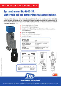 Systemtrenner BA 6600 ST: sichere temporäre Wasserentnahme