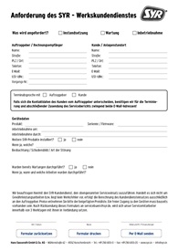 Anforderung des SYR - Werkskundendienstes