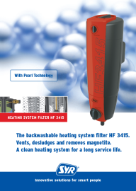 The backwashable heating system filter HF 3415. Vents, desludges and removes magnetite.